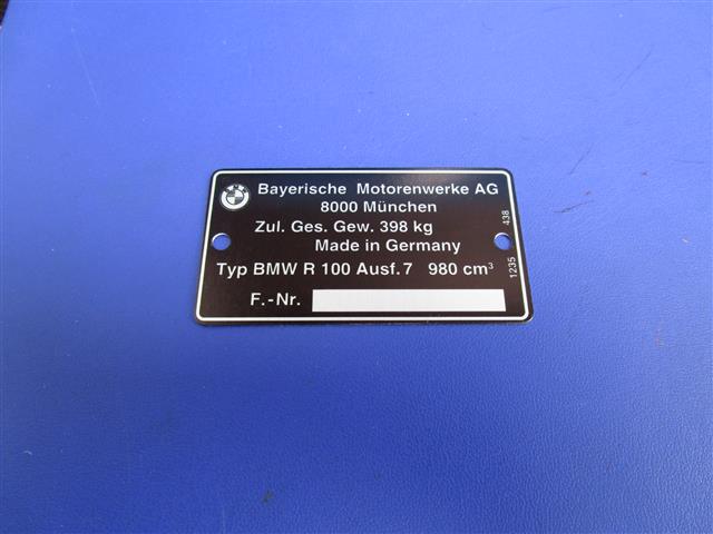 Typenschild 100/7 Ausführung 7
