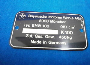 Typenschild K100 Restposten