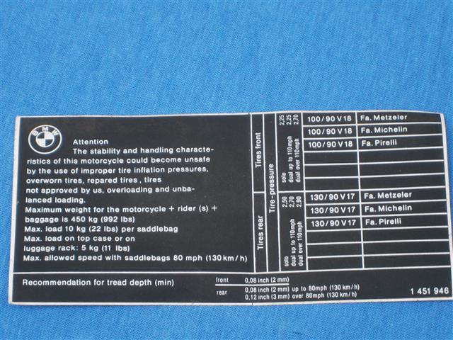 Hinweisschild Reifendruck Englisch K.-Modelle Restposten