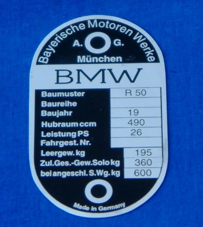  Typenschild R50 auch für R50/2  V   