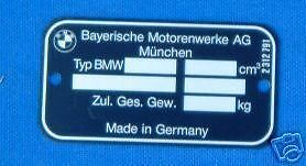 Typenschild blanko ab 1970 alle Modelle
